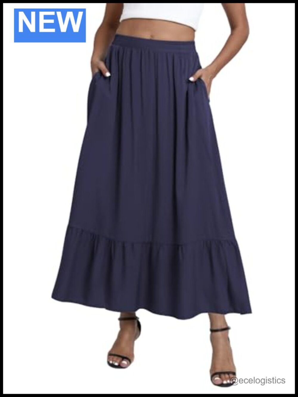 Flowy Boho Maxi Skirt with Pockets and Ruffled Hem